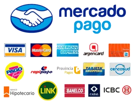 Medios de pago aceptados: Mercado Pago, Visa, Mastercard, American Express, Cabal y más
