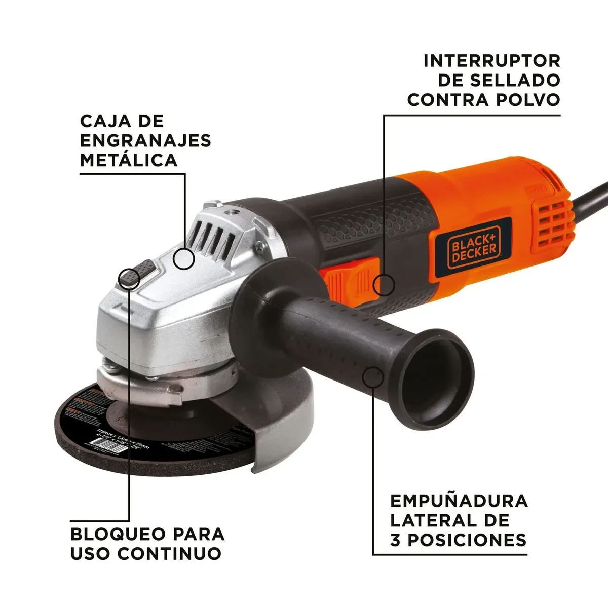 Amoladora angular Black & Decker G720N 115mm 820W con disco y llave foto 4