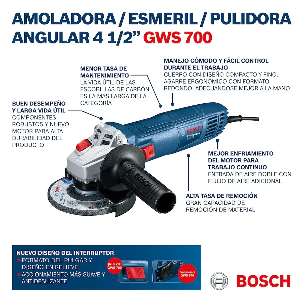 Amoladora angular Bosch GWS 700 115mm 710W liviana foto 5