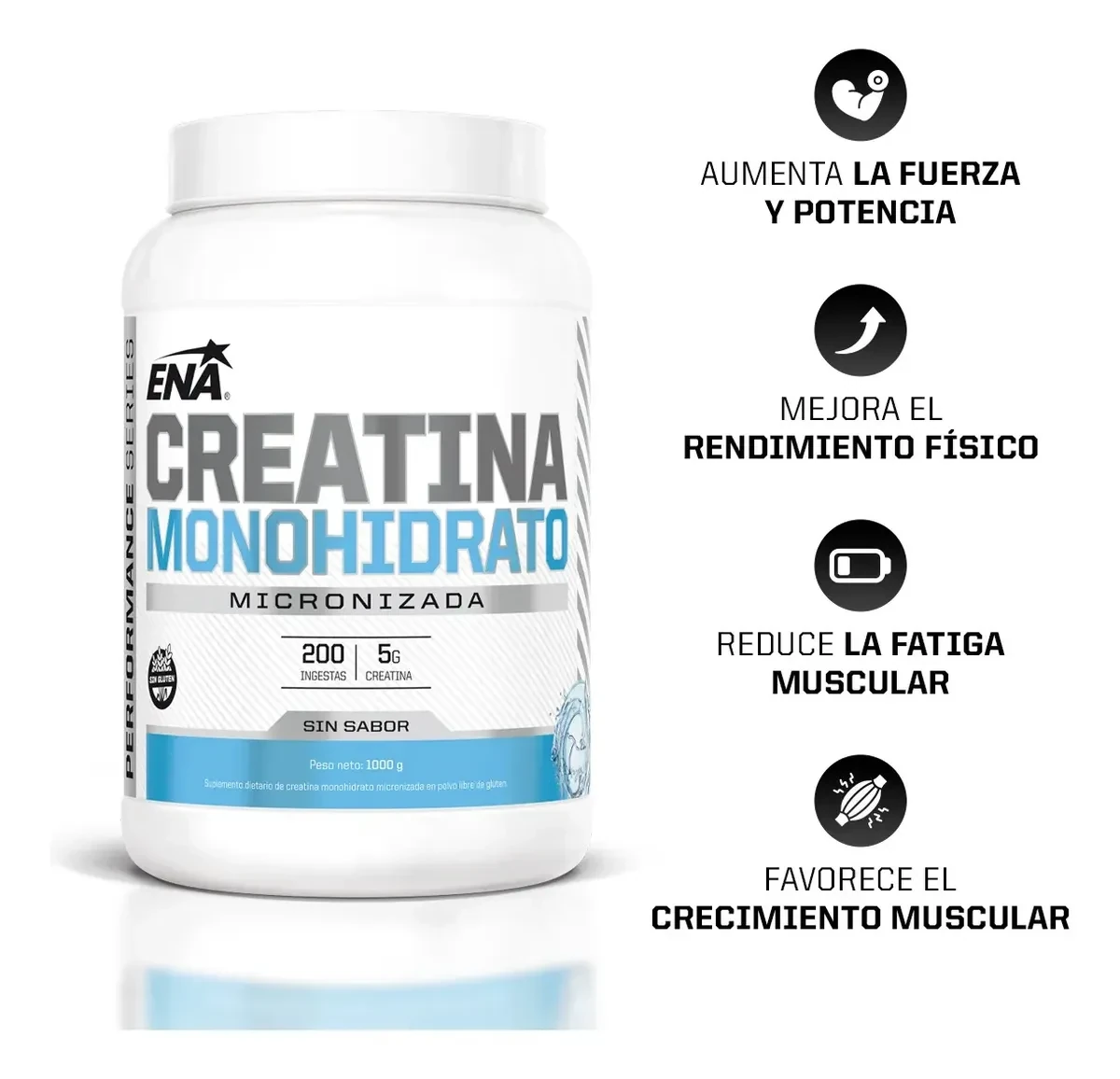 Creatina monohidrato micronizada Ena Sport 1kg sin sabor foto 2