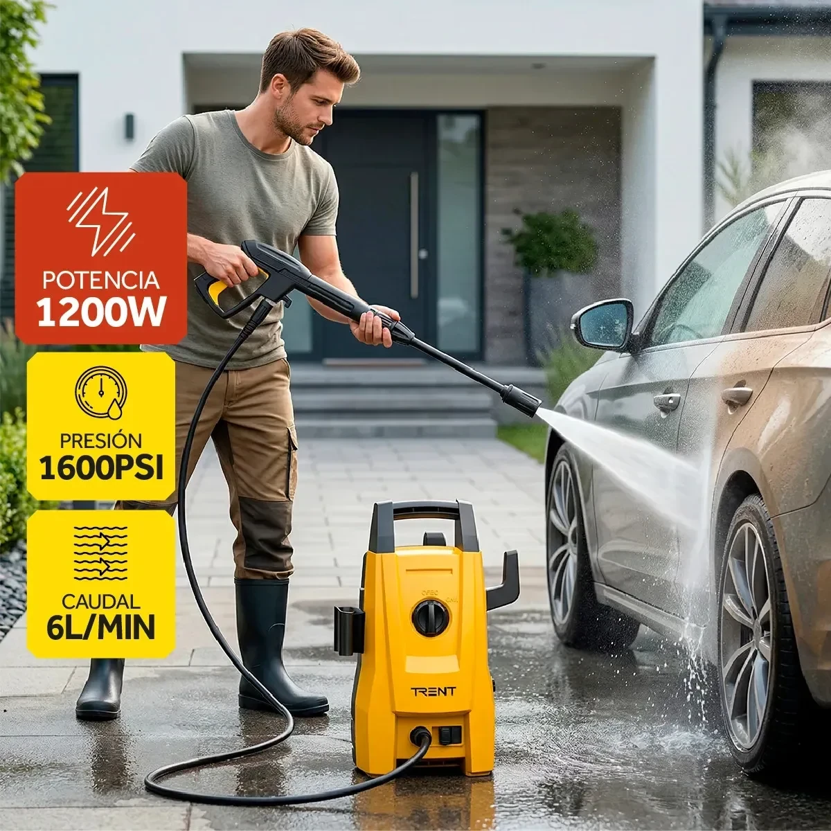 Hidrolavadora eléctrica Trent HLT203 1600PSI 1200W con accesorios foto 2