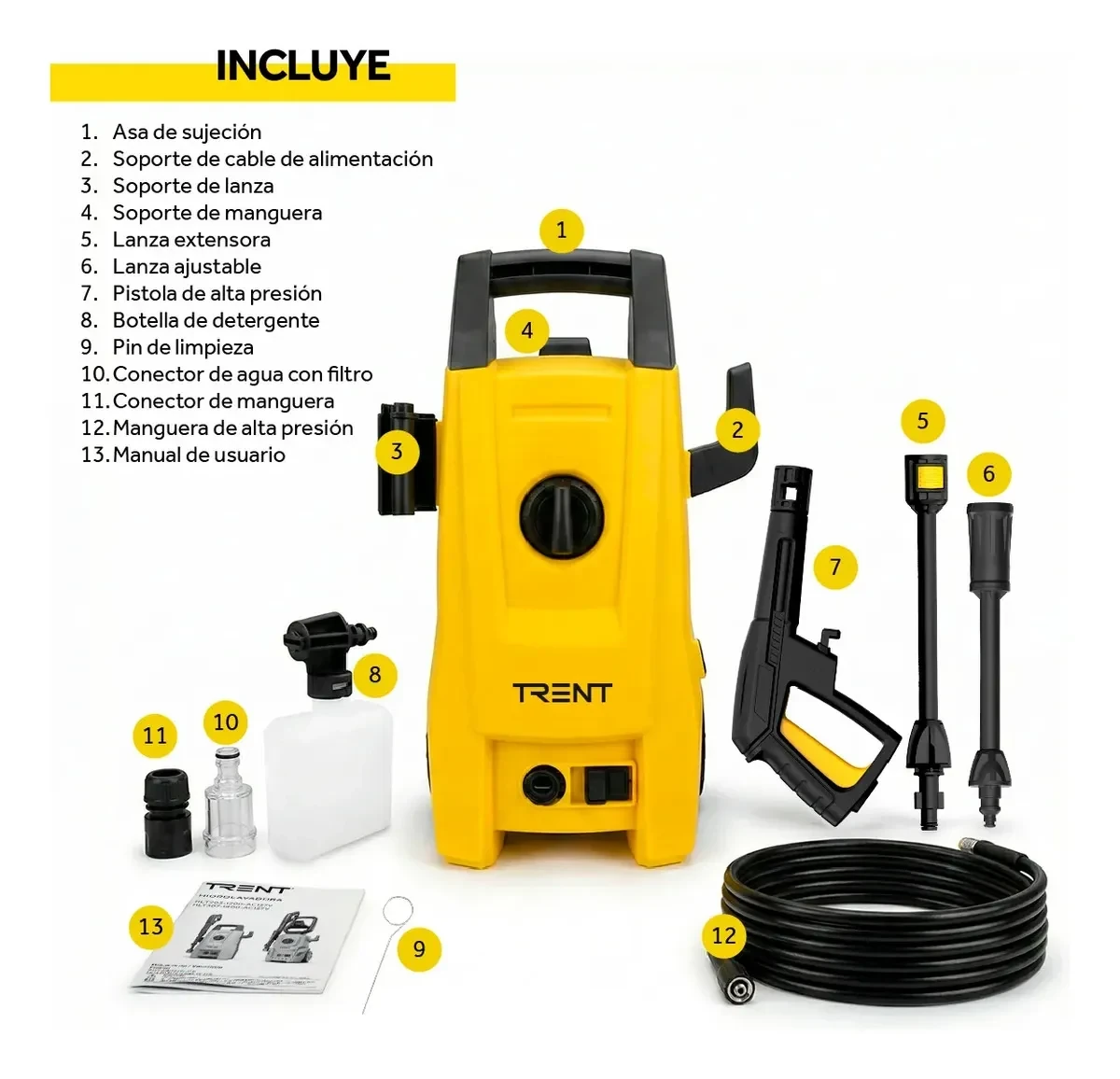 Hidrolavadora eléctrica Trent HLT203 1600PSI 1200W con accesorios foto 7