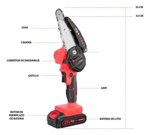 Motosierra portátil inalámbrica 24V con 2 baterías, 2 espadas y 2 cadenas foto 2