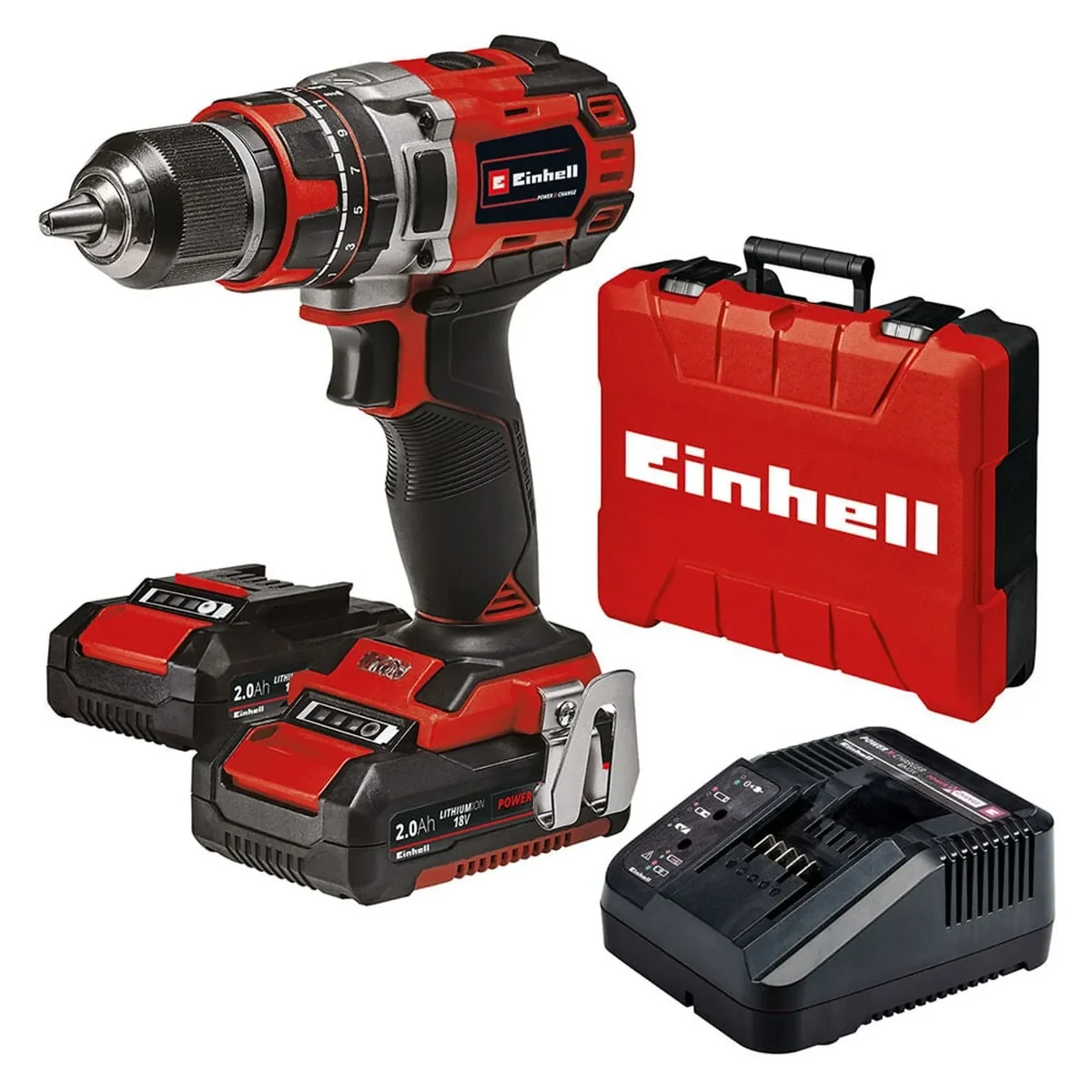 Taladro percutor inalámbrico Einhell 18V con 2 baterías y maletín