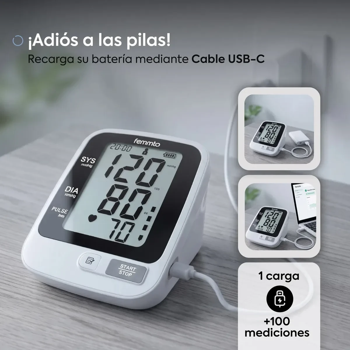 Tensiómetro digital de brazo Femmto automático con batería USB foto 3